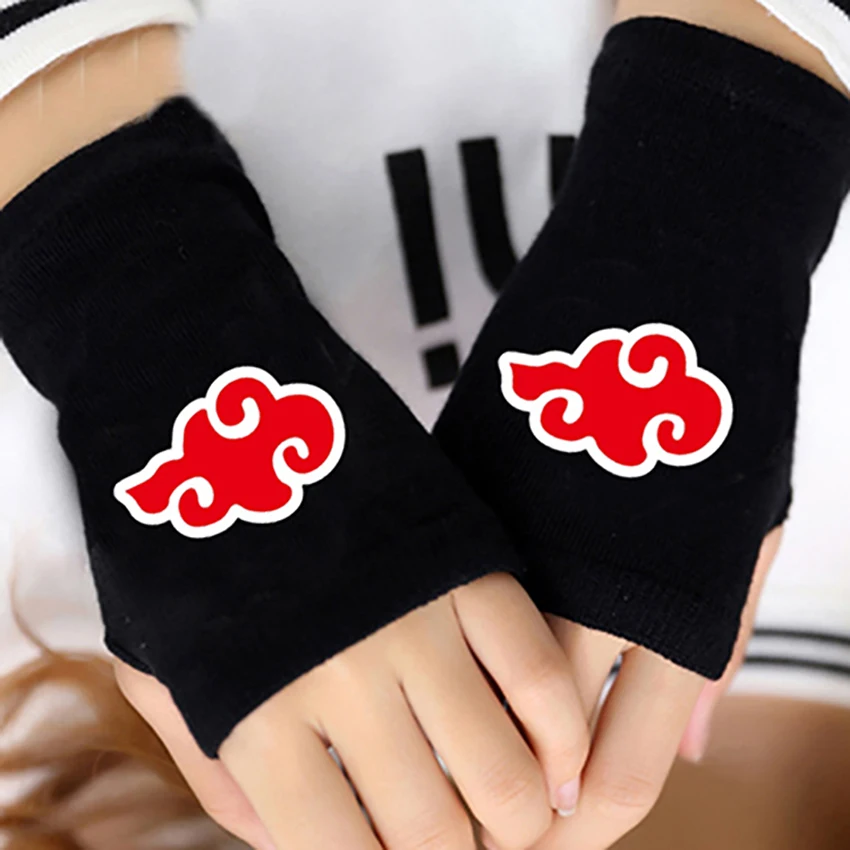 

Anime Naruto Red Cloud Half Finger Cotton Knitting Gloves Accessories Without Fingers Mitten Lovers Cosplay Warm Gifts