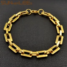 SUNNERLEES модные украшения 316L браслет из нержавеющей стали 8 мм Геометрическая цепочка Золотая для мужчин и женщин подарок SC161 B