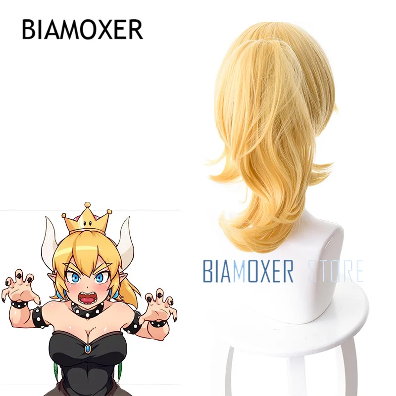 Biamoxer принцесса боузетт косплей парик Золотой косичка Супер Марио Персик Купа