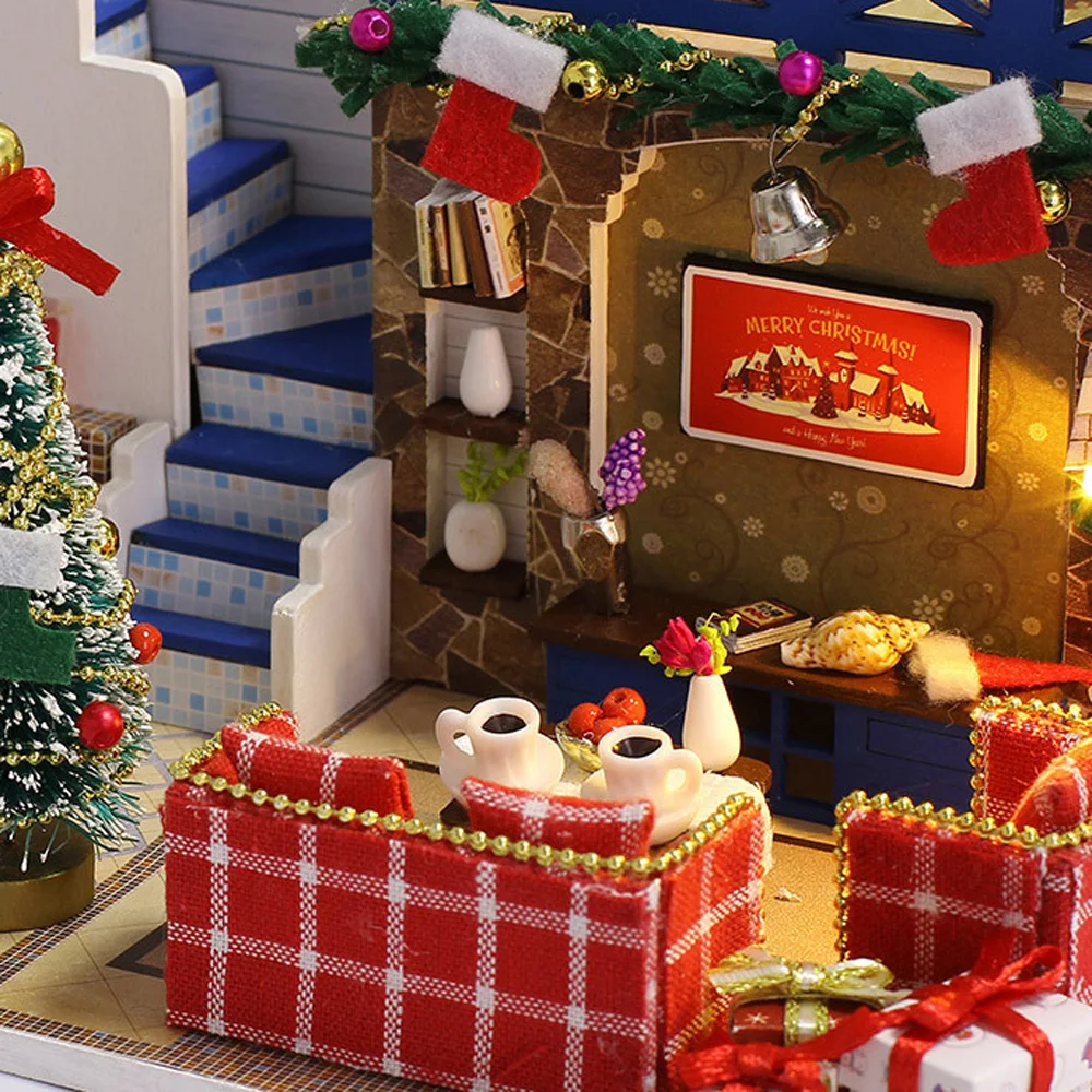 DIY Handmade Miniature Wooden Dollhouse Kit LED Light Kids Toy Christmas Gift DIY Handmade Miniature Wooden Dollhouse Kit LED Light Kids Toy Christmas Gift
