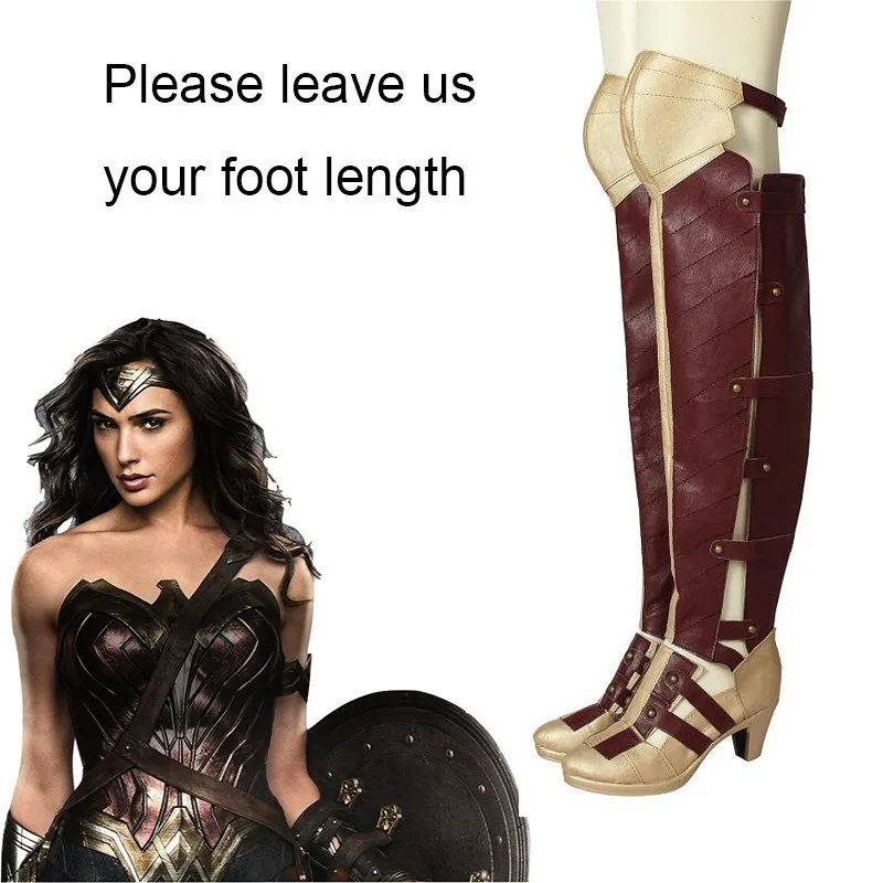 

Wonder Woman Diana Cosplay Boots Halloween Cosplay Shoes Superhero Women Cosplay Costume Accessories Adult Knee-High Middle Heel