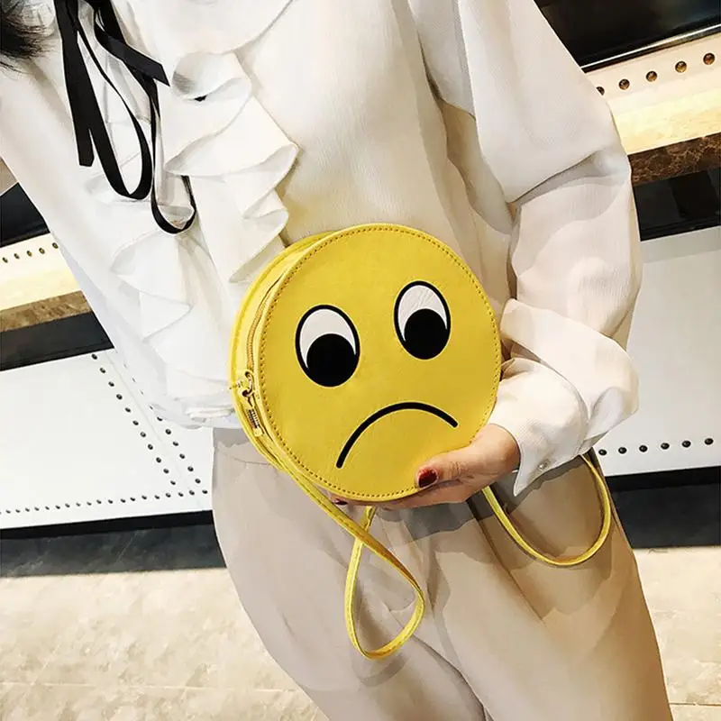 الكرتون طباعة لطيف مضحك شخصية الرموز التعبيرية حقيبة كتف حزمة صغيرة جولة اليد أكياس بو Crossbody حقيبة ساعي البسيطة الفتيات يد