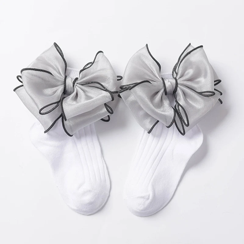 Милый большой бант, носки для маленьких девочек, хлопковые носки-трубы, яркие цвета, носки-тапочки для малышей, весна-лето, короткие носки