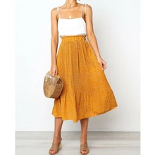 Vogure женские высокая талия юбки в Горох Модные женские плиссированные прямые длинная юбка праздник пляжная Клубная одежда эластичный пояс юбки для женщин