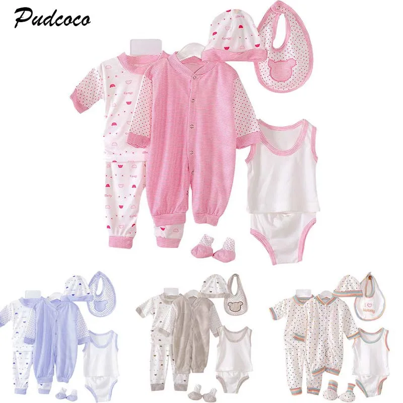 

2019 Brand Unisex Baby Boy Girl 0-3Months Newborn Baby 8 Pcs Soft Cotton Stirpe Romper Tops+Pants Outfits Clothes Set Gift