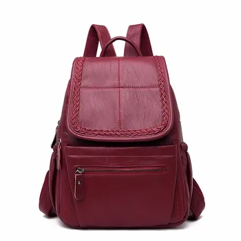 

2019 Women Leather Backpacks Plaid Sac A Dos Femme Ladies Bagpack Preppy Solid Luxury Designer Large Capacity Casual Daypack