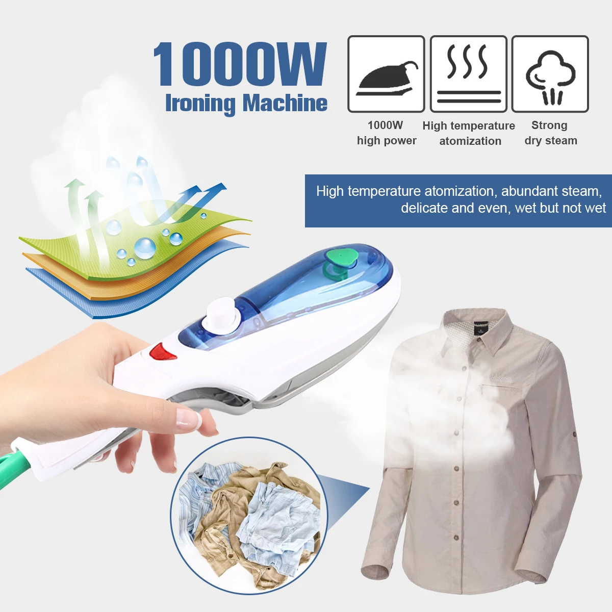 

1000W Handheld Garment Steamer Iro Brush Foldable PortableSteam Irons for Travel Home Household Ironing Clothes