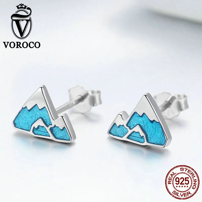 Серьги гвоздики VOROCO из серебра 925 пробы с голубым айсбергом серьги треугольной
