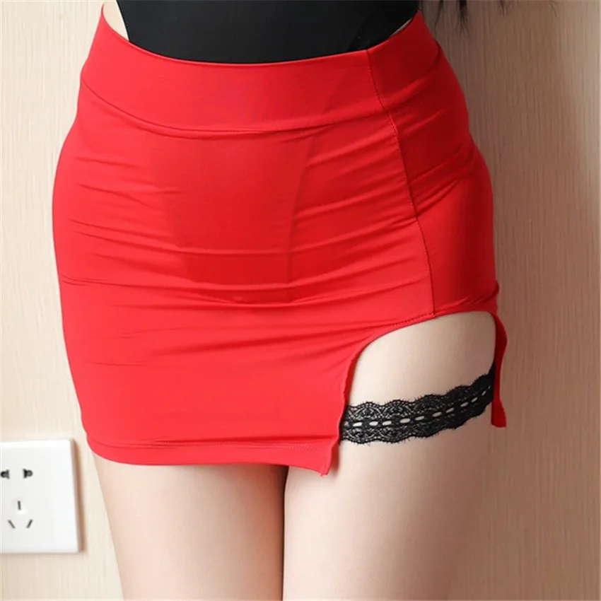 

Mini Skirt Sexy Tight Thin Transparent Skirt Sexy Night Club See Through Hollow Skirts Lace Side Split Elastic Jupe Femme