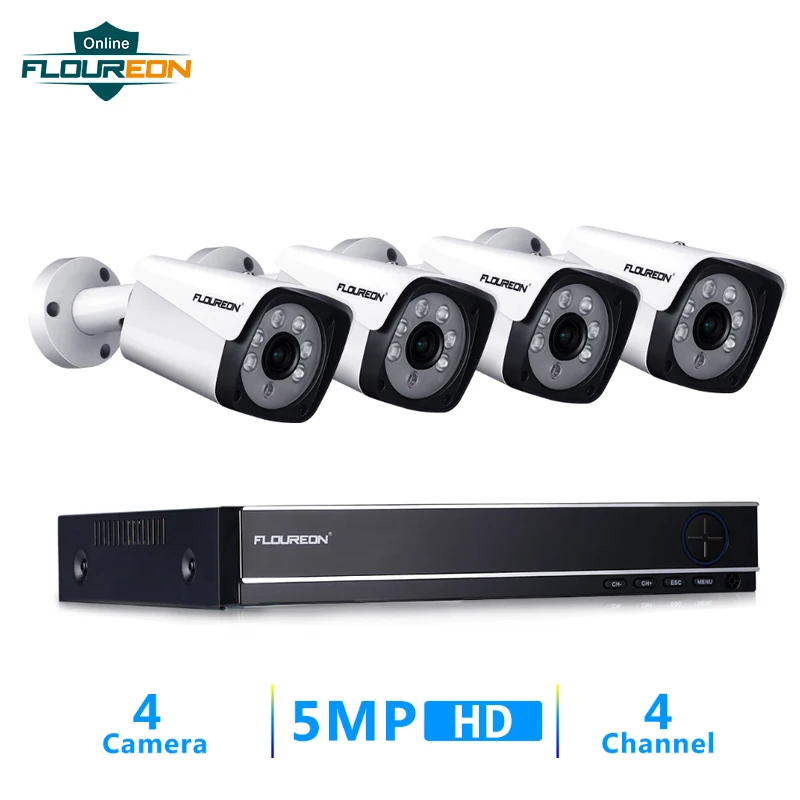 Floureon 4CH HD AHD DVR + 4 шт. 5 МП Водонепроницаемая камера видеонаблюдения для дома/офиса