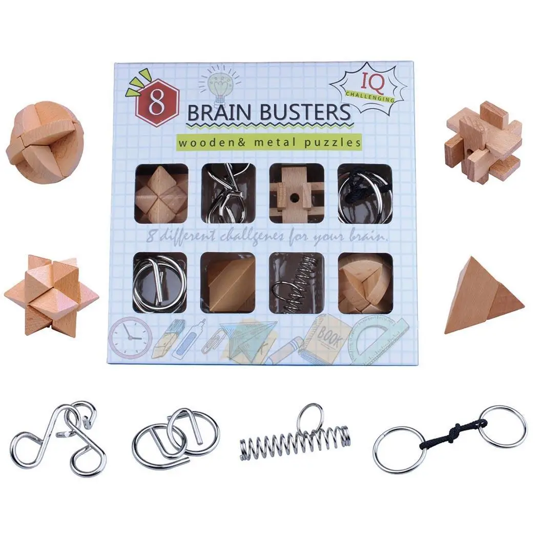 Adults Geometric Puzzle Wire Brain Set etc Pcs Home Educational 8 Metal Kids School Game Toys Kids Teaser Wooden Office