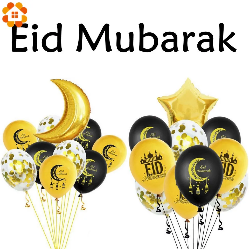 

1Set EID MUBARAK Balloons Eid Gold Black Ballon Helium For Muslim Eid Party Air Ball Mixed Gold Confetti Ramadan Decoration