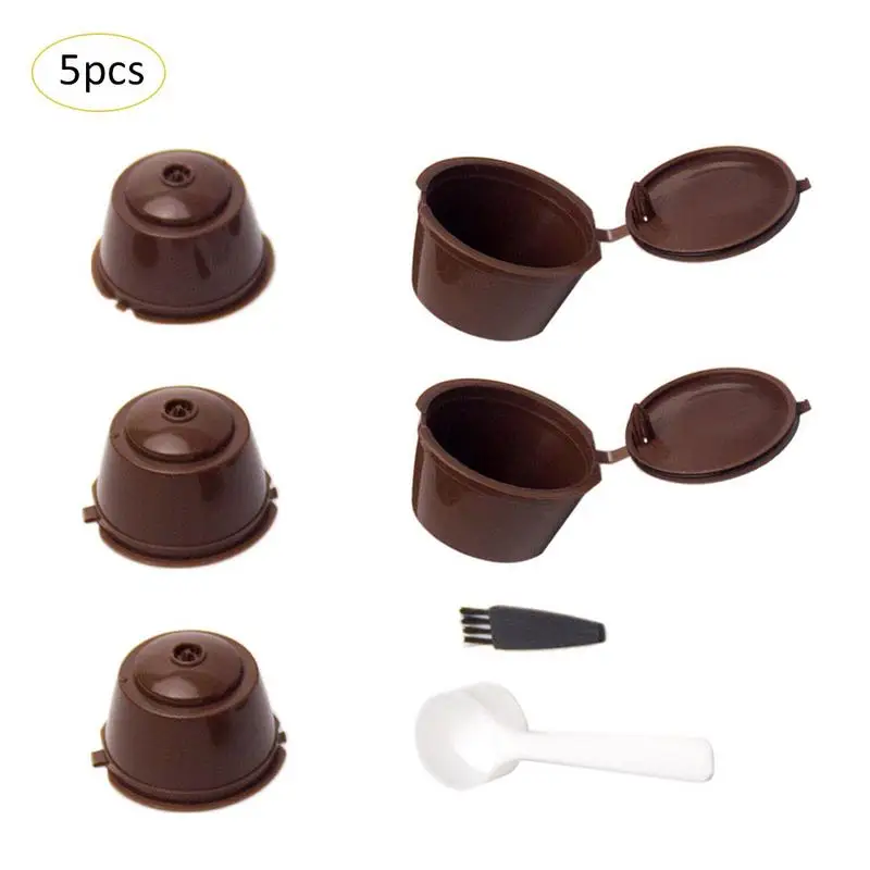 

5pcs/set Reusable Coffee Dolce Gusto Coffee Capsule Filter Cup Refillable Caps Spoon Brush Filter Baskets Pod Soft Taste Sweet