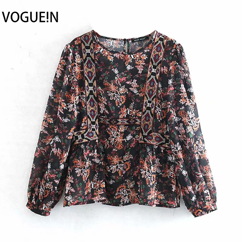 Venta al por mayor! Blusa de gasa de manga larga con bordado Retro para mujer de y camisas| - AliExpress