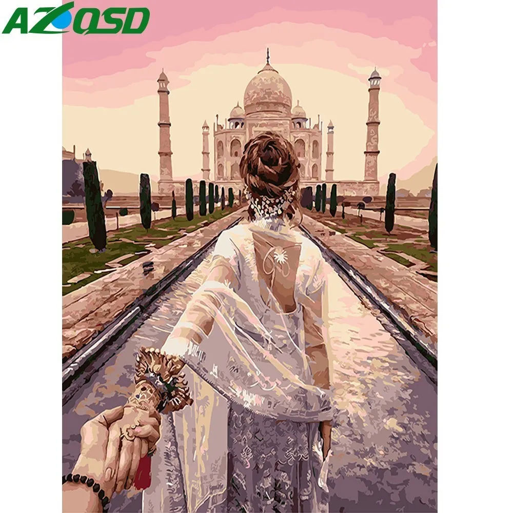 

AZQSD Oil Painting Church Pictures By Numbers On Canvas Wall Pictures Frameless DIY Wall Art Home Decoration Landscape