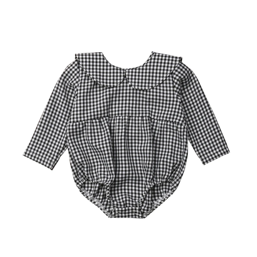 

pudcoco Newborn Baby Girl Long Sleeve Plaid Bodysuit casual jumsuit