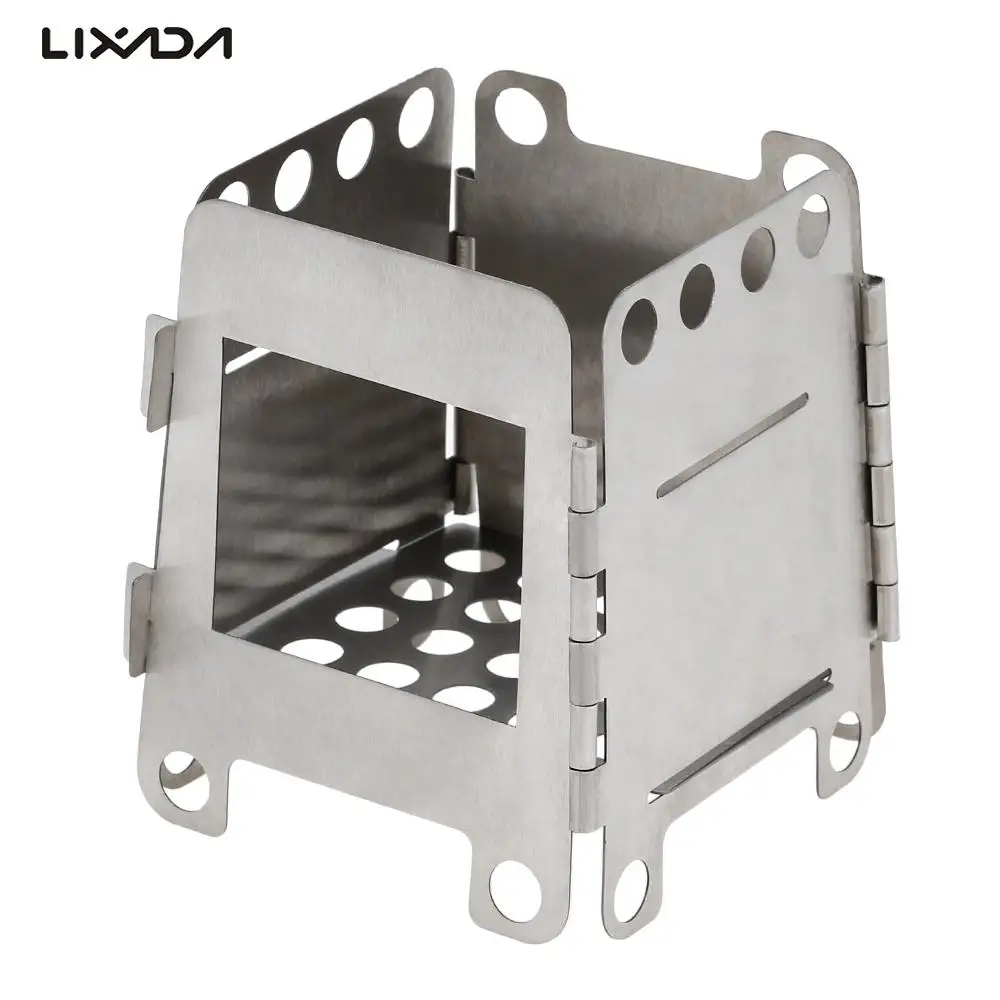 

Lixada Outdoor Cooking Camping Backpacking Stove Portable Stainless Steel Lightweight Folding Wood Stove Pockets Alcohol Stove