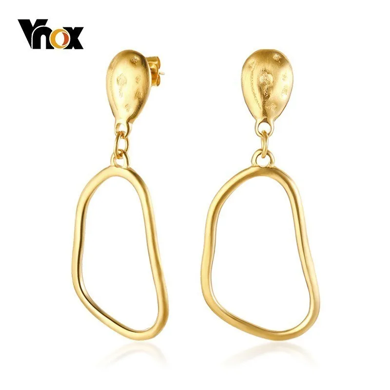 

Vnox Chic Irregular Hollow Dangle Earrings for Women Gold Tone Stainless Steel Female Fashion Jewelry