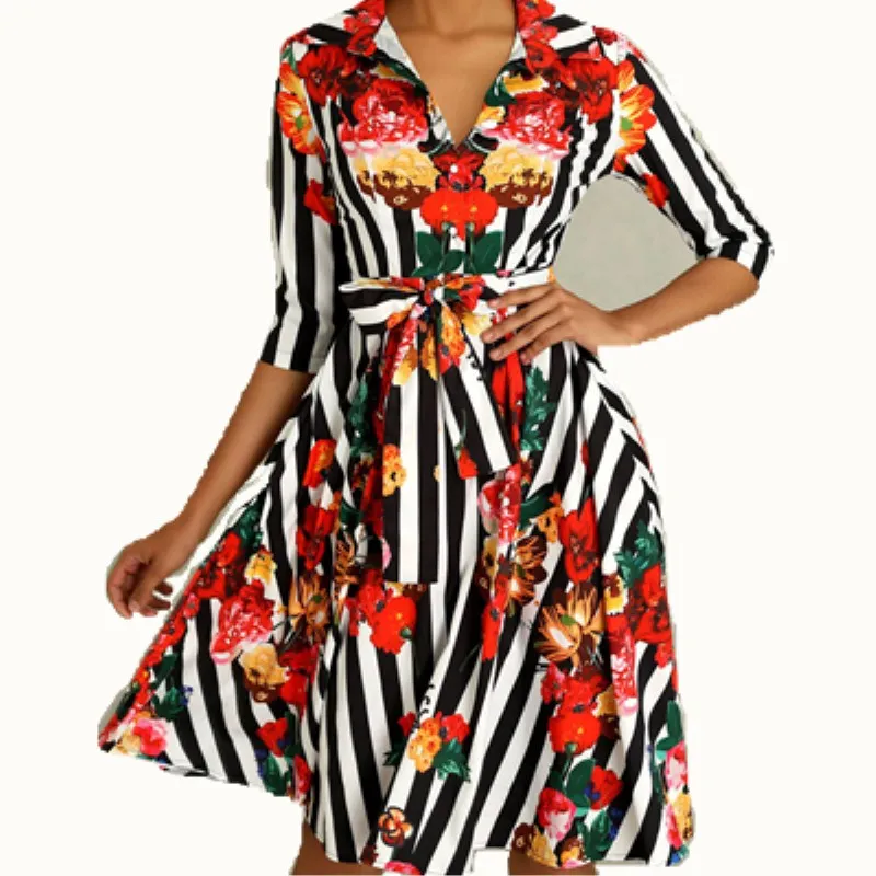

2019 Newest Style Women Half Sleeve Colorful Striped Fashion Dress Formal Party Bodycon Dress Size S-XL