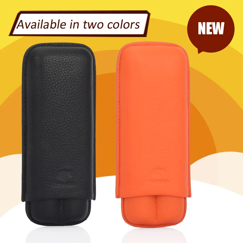 

COHIBA Cigar Leather Case 2 Tubes Holder Portable Travel Cigares Humidor Cigarette Cigars Accessories Box W/ Gift Box