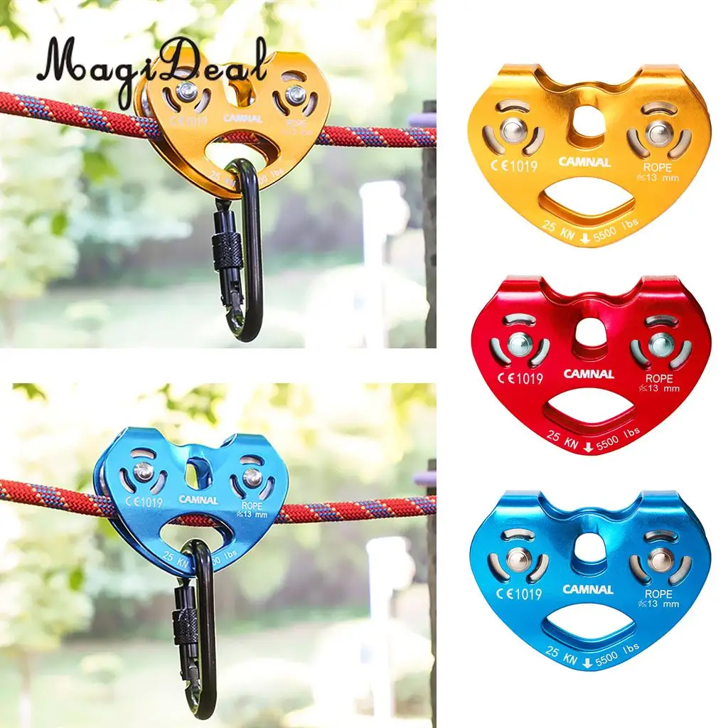 25KN Zipline Cable Trolley Pulley Double Rope Speed Tolley with Ball Bearing for Rock Climbing Accessories Caving Rescue Device