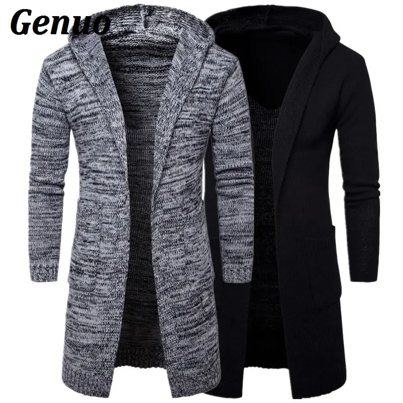 

2018 New Fashion Mens Cardigan Sweaters Casual Long Coat Autumn Hooded Knitted Sweaters Sweatercoats Male Embroidery Cardigan