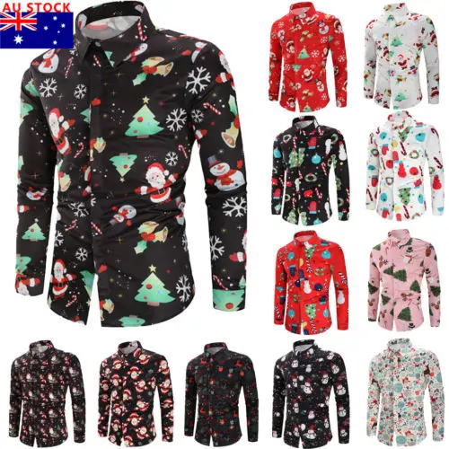 

2019 New Xmas Shirt Men's Christmas Xmas 3D Printing Long Sleeve Casual Shirt Tops Tee Shirts Plus Size S-3XL