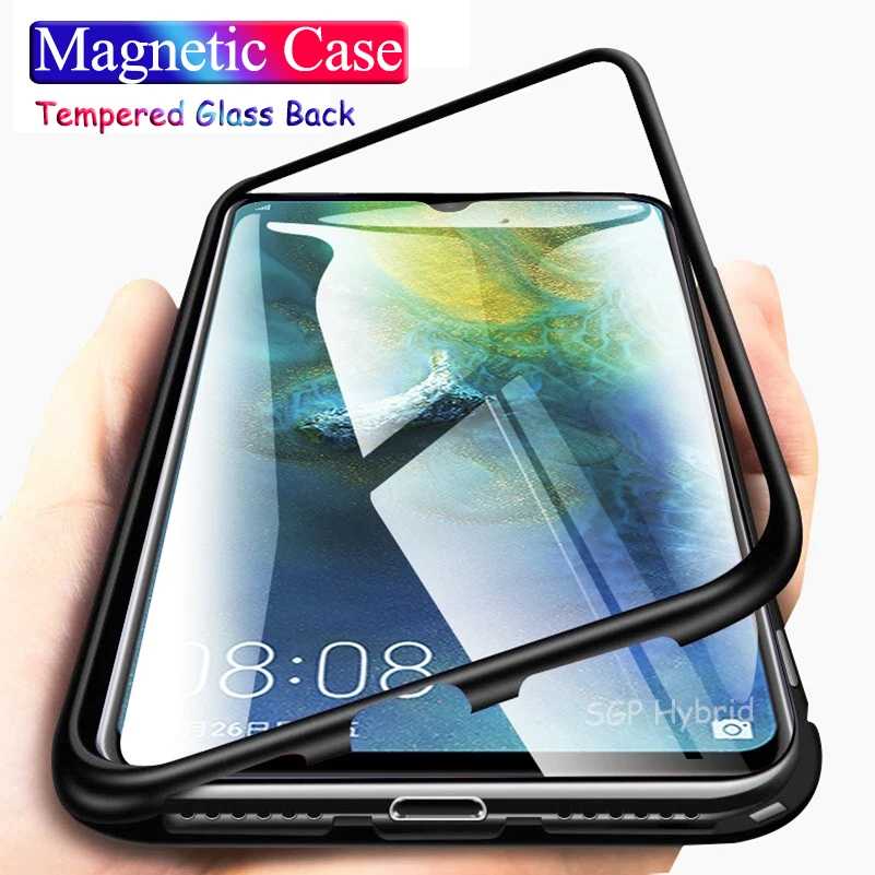 

P30 Lite Magnetic Flip Case for Huawei P30 Mate 20 x pro lite 20x Case Glass Hard Back Cover Luxury Metal Frame Protection Coque