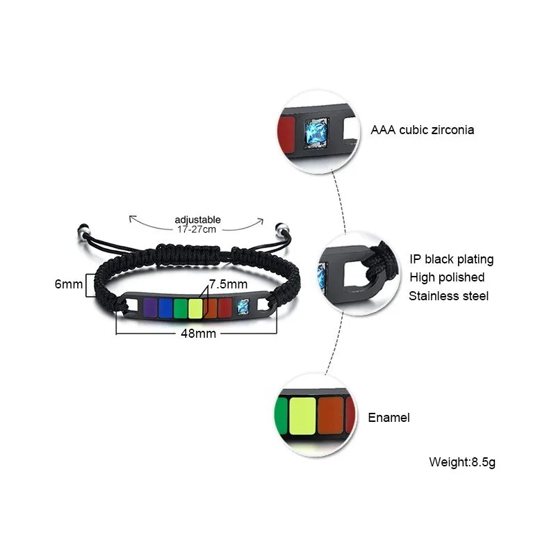 Браслет "прайд", Радужный бар, нержавеющая сталь, смола, флаг ЛГБТ, браслет на запястье, регулируемый, Lebian Lgbtg, унисекс