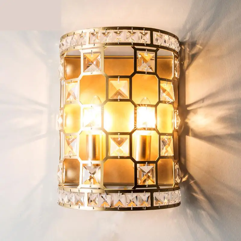 

American Wandlamp Gold crystal Wall Lamps for Living Room Restaurant Bedroom sconce indoor Lamp Lanterns home crystal Lighting