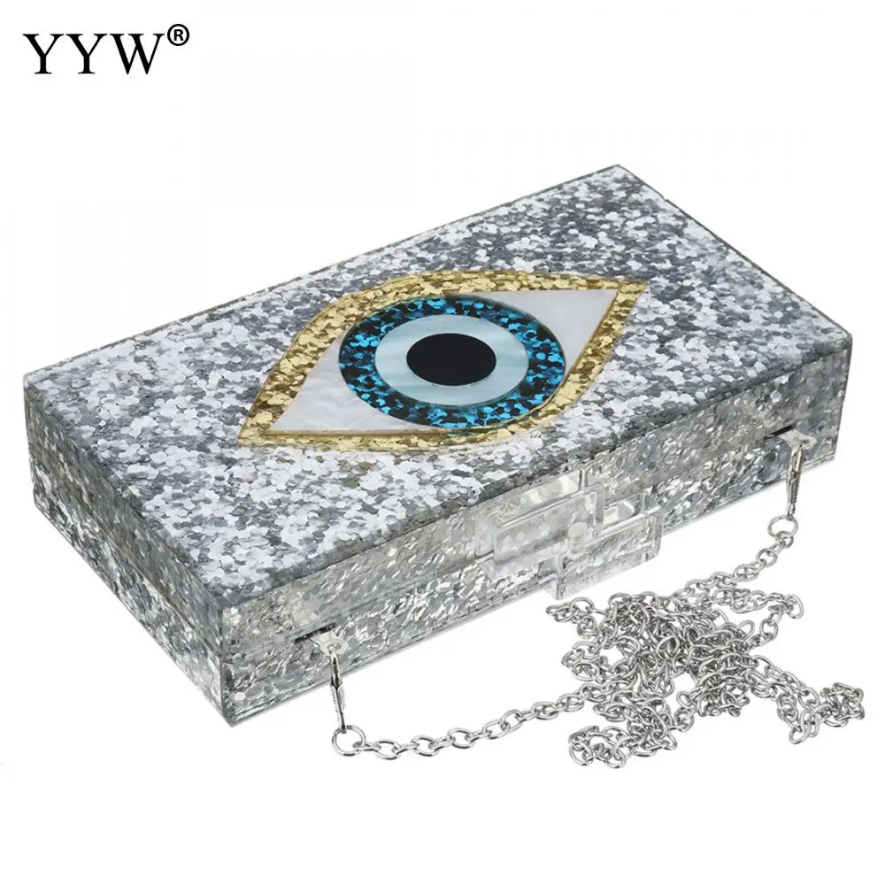 Acrylic Box Evening Clutch Bag Eyes Pattern Chain Shoulder Handbag Crossbody Hardcase Bags Wedding Party Prom Purse With Sequin