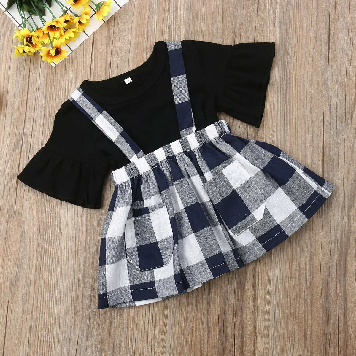

Newest Spring Toddler Baby Girls Skirts Outfits Tops T-Shirt Checks Plaid Pattern Short Skirt Clothes