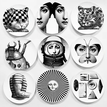 

8 Inch Abstract Milan Ceramics Wall Plates Black&white Illustration Hanging Dishes Sample Room Home Hotel Decoration