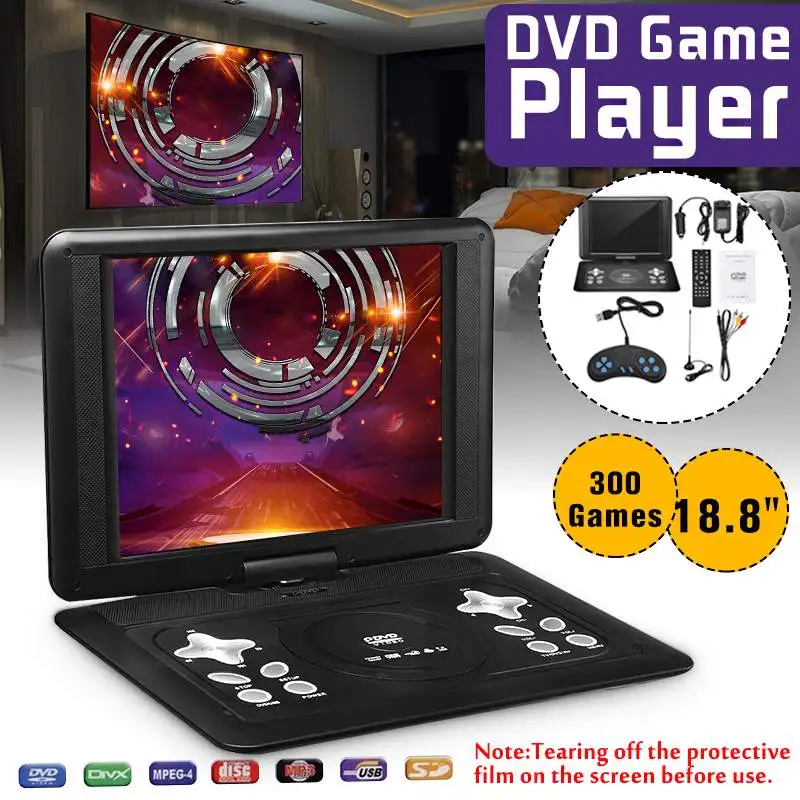 

18.8 Inch Portable DVD Player TV Portatil VCD CD MP3 Home Car USB SD Cards RCA TV Cable Game DVD Player w/Battery16:9 LCD Screen