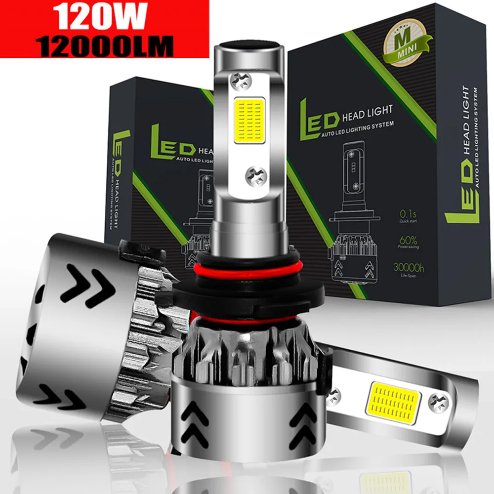 

Pair Car Led Headlight Bulbs H4 120W 12000L H1 H7 H8/H9/H11 HB3/9005/H10 HB4/9006 H4/9003/HB2 Mini High Low Bean Headlight Bulbs