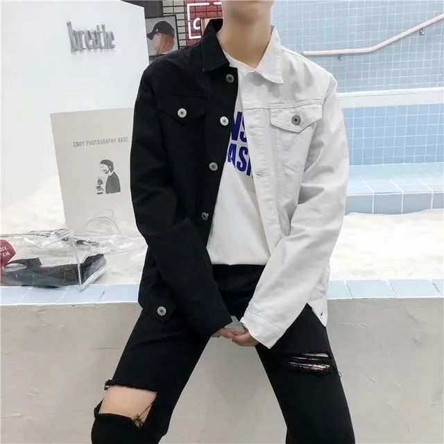 

Casual Slim Denim Jacket For Men 2019 White And Red Jeans Jacket Streetwear Denim baseball Coat Man Cowboy Outwear A9095