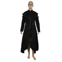 Черный Нерегулярные Женщины с капюшоном пальто панк готический костюм в стиле стимпанк для косплея куртка