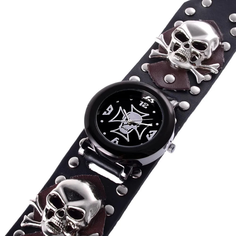 

Hollow Skull Designer Watch Women Fashion Brand Quartz Ladies Casual Punk Leather Strap Clock Female Girls Trending