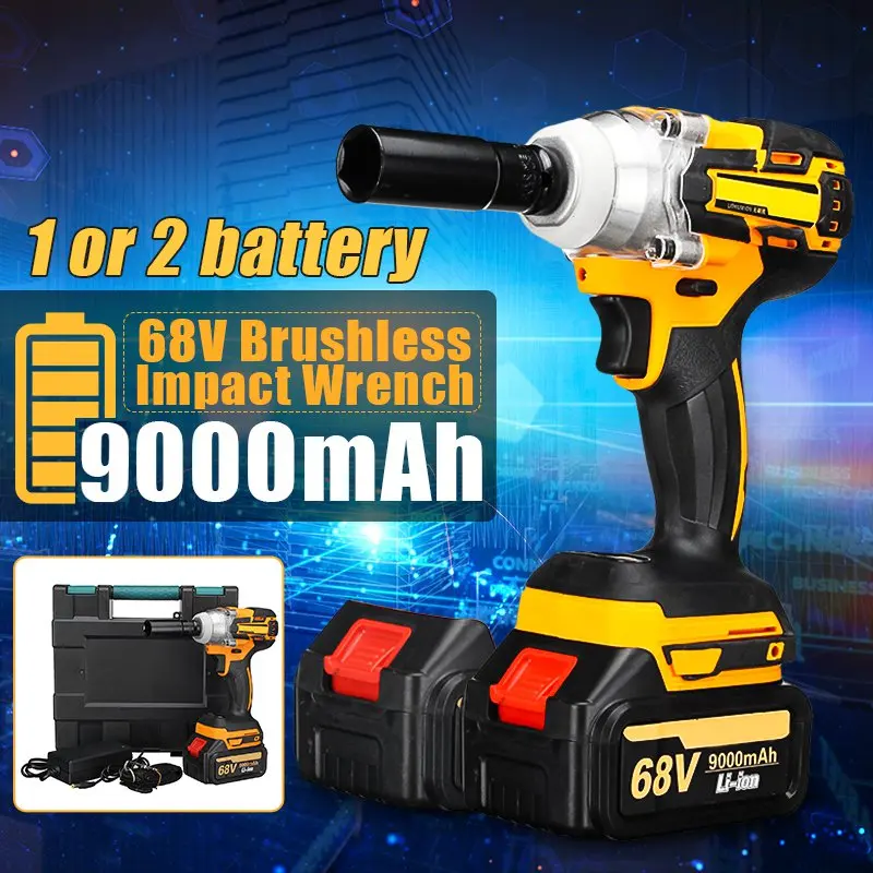 

68V 9000mAh 520N.m Cordless Lithium-Ion battery Electric Impact Wrench Cordless Brushless with Rechargeable Battery AC 100-240V
