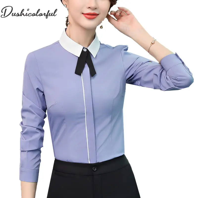 

High quality fashion OL women clothing new full sleeve shirt solid color Formal blouse plus size office ladies chiffon tops Gray