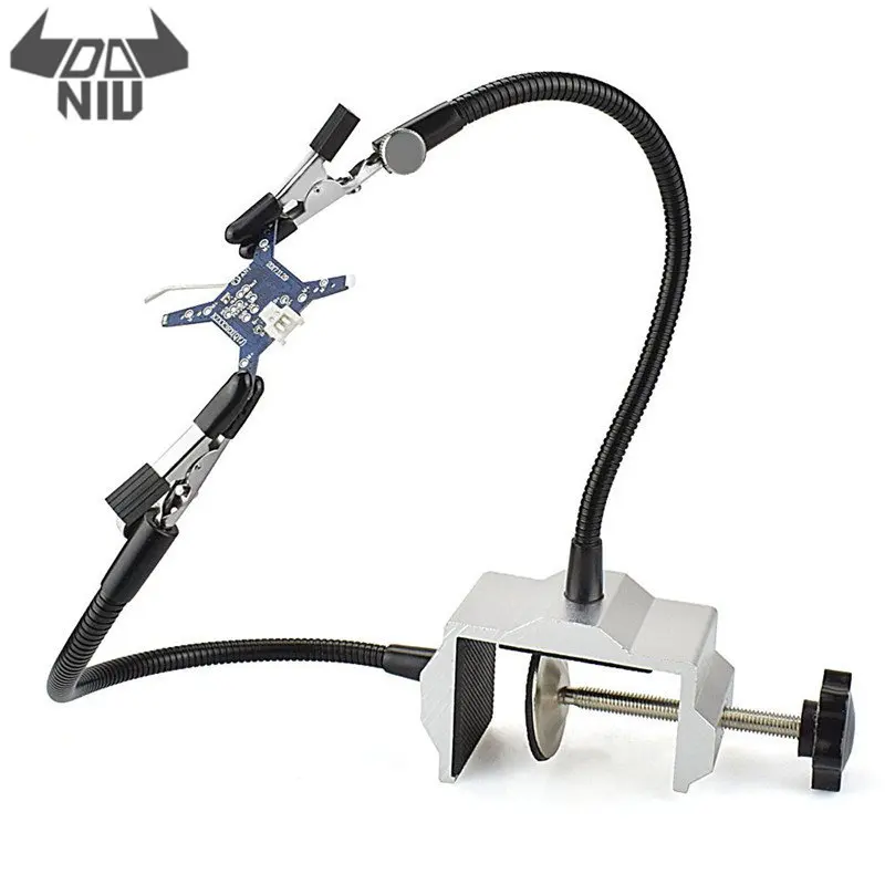 

DANIU Benches Vise Aluminum Table Clamp Soldering Iron Holder Soldering Station PCB Fixture Helping Hands with 2 Flexible Arms