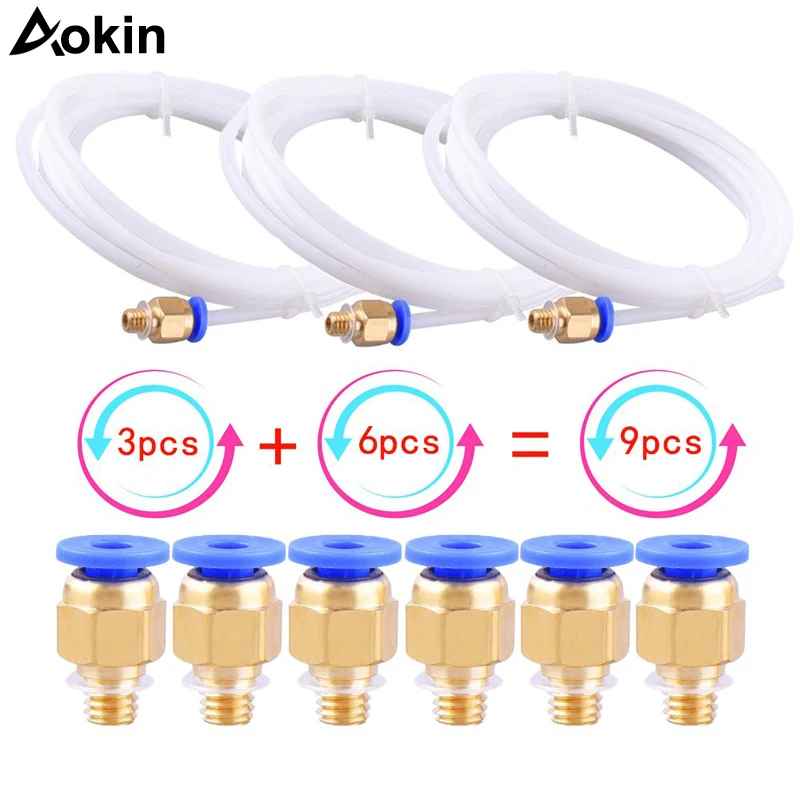 Aokin PTFE тефлоновая трубка с PC4-M6 пневматический прямой соединитель латунная часть для Mk8 3d принтер 1,75 мм нить M6 подача фитинг