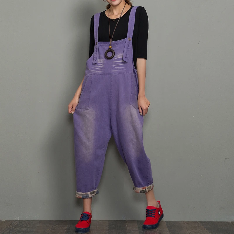 

Baggy Suspenders bib Cowboy harem pants Women Low Drop Crotch Cargo jean Jumpsuits Candy Color Streetwear Hip hop Denim Overalls