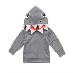 Новый Дети для мальчиков и девочек с рисунком акулы с капюшоном топы с капюшоном свитер с длинными рукавами Симпатичная верхняя одежда от 2