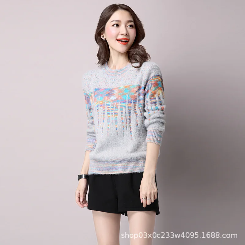 2018 Fashion Cashmere Blended Knitted Sweater Women Loose round neck Autumn Winter Pullovers Female Long Sleeve Color 2018 Fashion Cashmere Blended Knitted Sweater Women Loose round neck Autumn Winter Pullovers Female Long Sleeve Color