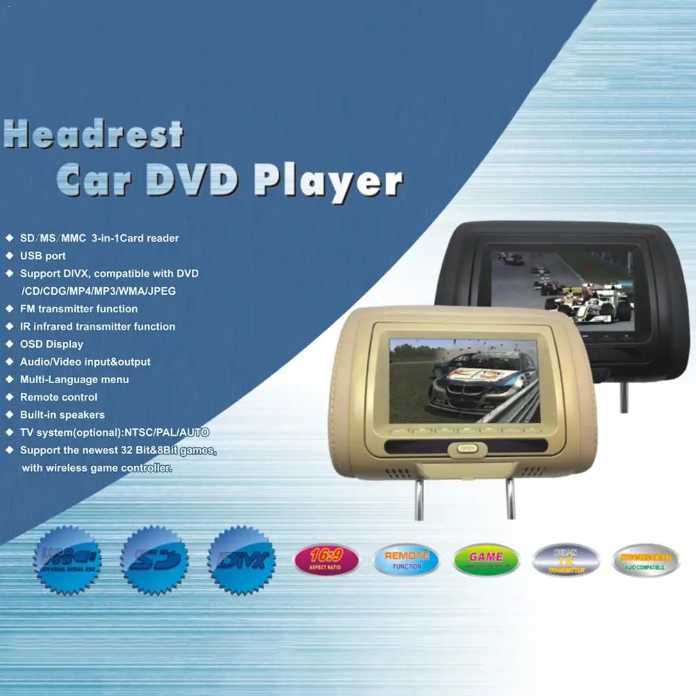 7 &quotHD дисплей DVD монитор подголовник автомобиля MP5 плеер USB ЖК экран Подушка под