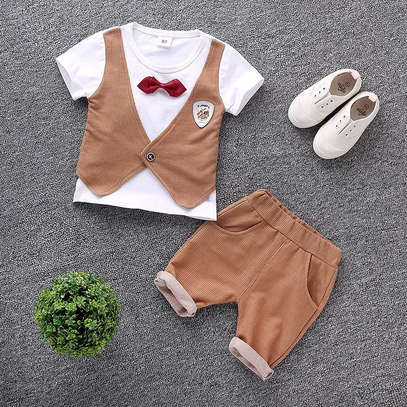 2019 New Summer Children Boys Cotton Clothes Kid Bowknot T-Shirt Shorts 2pcs/Set Toddler Fashion Infant Clothing Baby Tracksuits