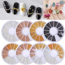 Розовое золото ноготь маникюрный-разные размеры художественная Икра металлическая бусина мини стальной шар амулеты ювелирные изделия в колесиках для маникюра DIY Дизайн ногтей украшения