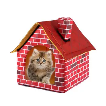 

Fashion Removable Washable Red Brick Pet House Dog Bed Single Room Chimney House Kennel Cattery Tent Nest