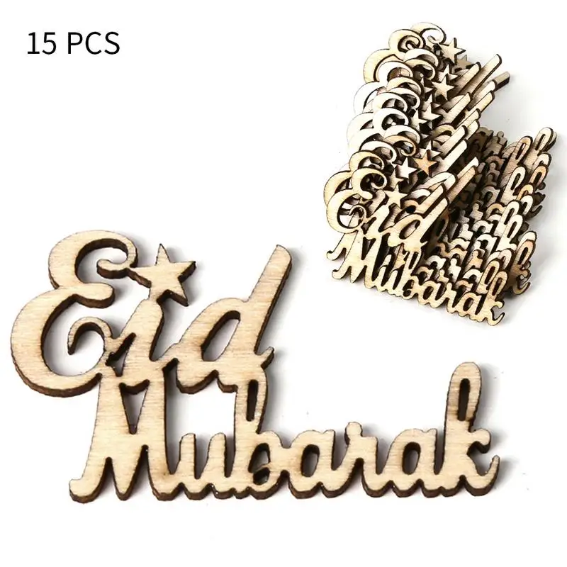 

15pcs/set Eid Mubarak DIY Wooden Festival Scene Props Home Decorations Party Supplies Applicable To Muslim Islam Eid Al-Fitr